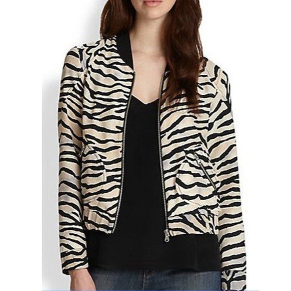Rebecca Taylor zebra print silk bomber jacket Size 4 - Picture 1 of 14